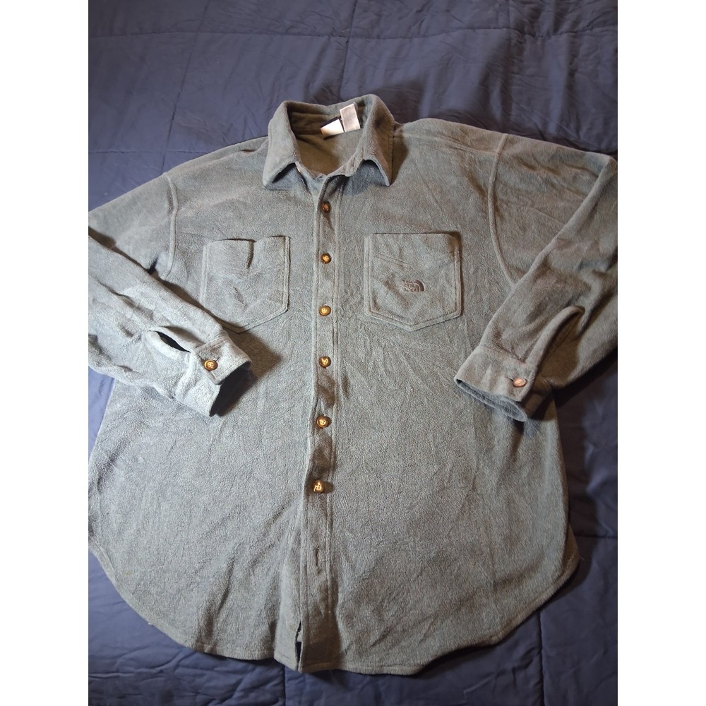 The North Face Shirt Mens Size Large‎ Blue Beige Fleece Vintage Button Up